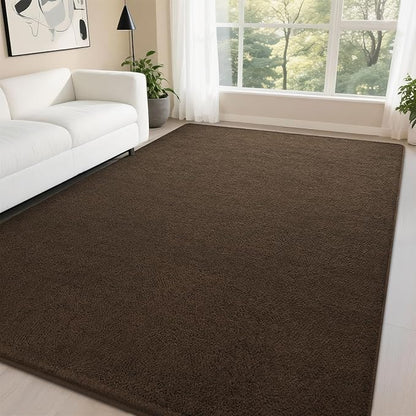 DweIke 5x7 Dark Brown Area Rugs for Bedroom, Super Soft Living Room Rug, Thickened Memory-Foam Throw Carpet, Non-Slip and Washable Carpets for Kids Boys Girls Room Dorm Nursery Home Decor