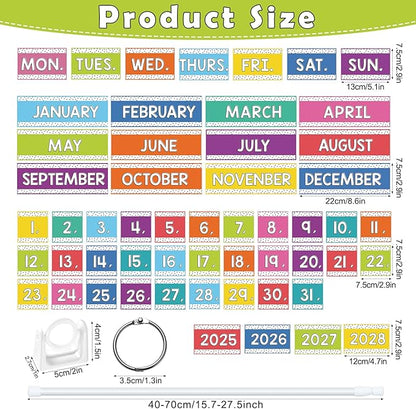 Rainbow Flip Calendar Board Set with Holder, Colorful Classroom Calendar Bulletin Board with Adjustable Rob Rainbow Date Cards for School Classroom Home Decoration Supplies