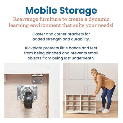 ECR4Kids 12 Cubby Mobile Tray Storage Cabinet, 3x4, Classroom Furniture, White Wash