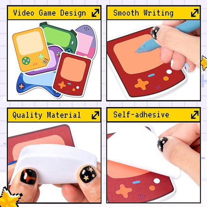 Bright Color Sticky Note - 72Pcs Video Game Super Sticky Note Pads Pen Ribbon Set Sticking Power Memo Pads School Supplies Office Products Page Markers Clean Removal Strong Adhesive Index Tab