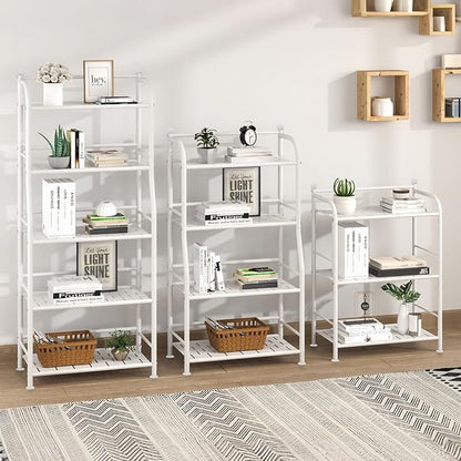 5 Tier Metal Shelf Storage Shelves Living Room Bookshelf Bathroom Corner Storage Rack for Kitchen,Indoor Plant Stand (Matte White, 5 Tier)