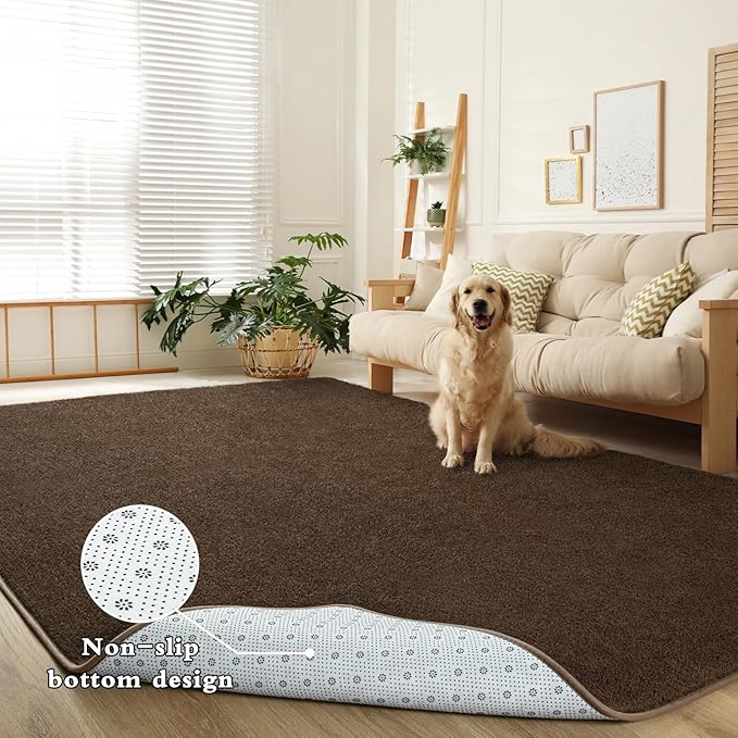 DweIke 5x7 Dark Brown Area Rugs for Bedroom, Super Soft Living Room Rug, Thickened Memory-Foam Throw Carpet, Non-Slip and Washable Carpets for Kids Boys Girls Room Dorm Nursery Home Decor