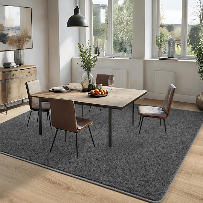 DweIke 5x7 Dark Grey Area Rugs for Bedroom, Super Soft Living Room Rug, Thickened Memory-Foam Throw Carpet, Non-Slip and Washable Carpets for Kids Boys Girls Room Dorm Nursery Home Decor