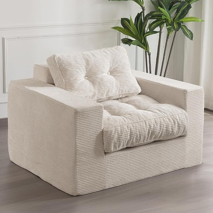 MAXYOYO Living Room Chair for Adults, Upholstered Floor Sofa with Armrests, Boneless Chair with Tufted Cushion & Backrest, Sofa in A Box, Bean Bag Couch for Bedroom Living Room, Dorm, Beige