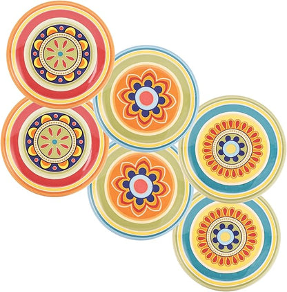 Bico Tunisian Pattern Appetizer Plates Set of 6, 6 Inch Small Ceramic Dessert Plates for Snacks, Salad, Tablescape, Microwave and Dishwasher Safe, Gift for Housewarming and Thanksgiving