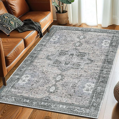 Muddy Mat짰 Blue Bell 2x7 Washable Area Rugs for Living Room, Bedroom & Dining Room ??Modern Soft Low Pile Non Slip Carpet ??Pet Friendly Waterproof Foldable Rugs for Home