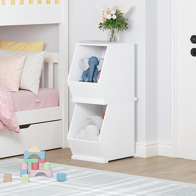 UTEX Toy Storage Organizer for Kids, Stackable Toy Storage Cabinet, Wooden Cubby Toy Organizer, White Toy Shelf for Playroom, Bedroom, Living room, Nursery, 1 Cubby