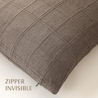 Foindtower Set of 2 Decorative Linen Check Throw Pillow Covers Neutral Farmhouse Vintage Cushion Covers Modern Boho Home Decor for Sofa Chair Couch Bedroom Living Room Outdoor,18×18 Inch,Taupe Grey