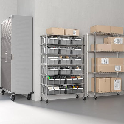 Seville Classics Heavy Duty NSF Bin Rack Solid Steel Wire Shelving Storage Unit, Patented Organizer for Garage, Warehouse, Office, Restaurant, Classroom, Kitchen, Gray, Includes 16 Bins