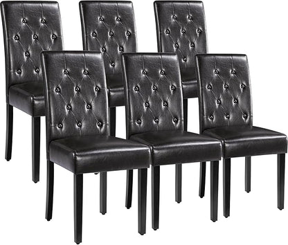 Yaheetech Dining Chairs Set of 6 Modern Style Faux Leather Dining Room Chairs with Solid Wood Legs and Button Tufted Padded for Home Kitchen, Brown