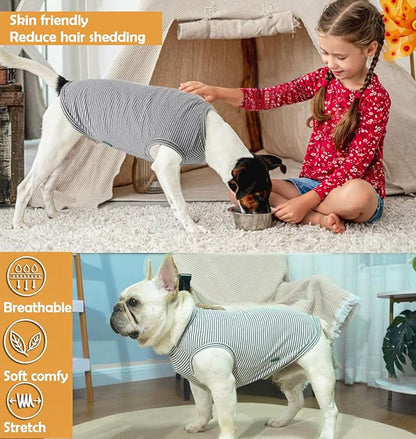 Dog Shirt,Combed Cotton T-Shirts,Soft Cool Boy Girl Tee for Medium Dogs French Bulldog,Grey Striped M