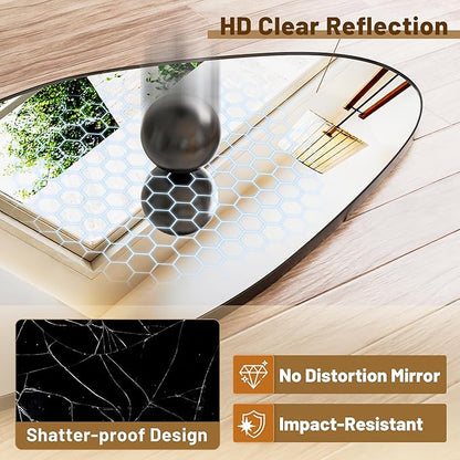 Antok Full Length Mirror, 81"x41" Floor Mirror with Stand, Standing Hanging Leaning Irregular Mirrors for Bedroom Living Room Entryway, Wavy Shaped, Black