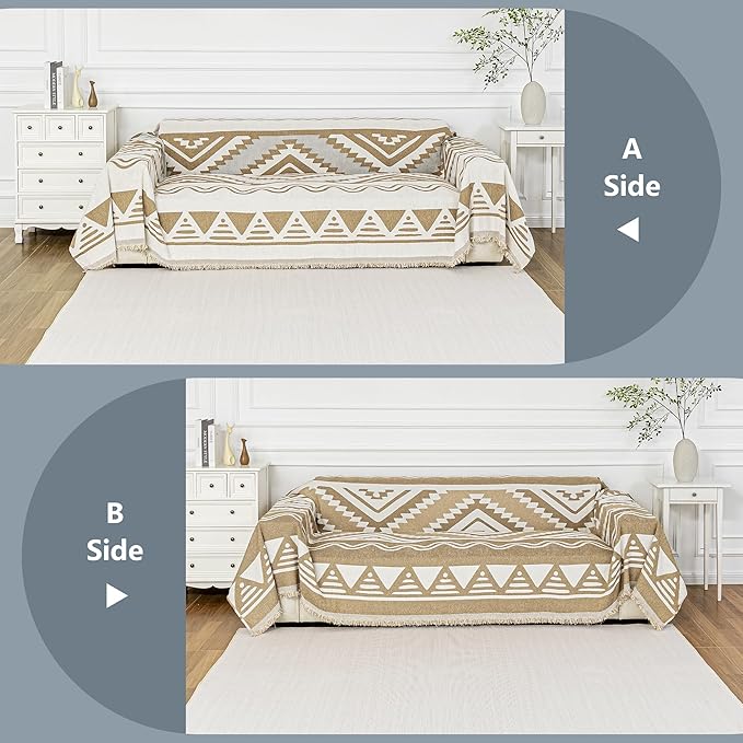 MYSKY HOME Couch Cover for Sectional Sofa Set for Dog Cat Pets Couch Cover 3 Seat Sofa Chenille Boho Geometric Furniture Sofa Cover Washable Couch Protector Multi-Use Couch Cover Blanket, 71" X134"
