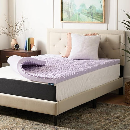 LUCID 3 Inch 5 Lavender Memory Foam Plush-Calming Targeted Convoluted Comfort Zones Mattress Topper, Full