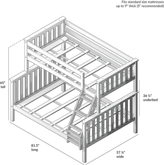 Max & Lily Bunk Bed Twin Over Full Size with Ladder, Solid Wood Platform Bed Frame with Ladder for Kids, 14" Safety Guardrails, Easy Assembly, No Box Spring Needed, Blue