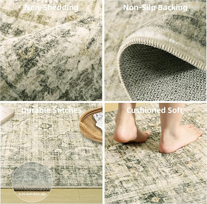 Washable Runner Rug Non Slip: 2'x6' Kitchen Rug Runners Stain Resistant Floor Rug with Rubber Backing Non Shedding Soft Carpet Runners for Hallway Indoor Entryway Bedroom Bedside Foyer Bathroom Home