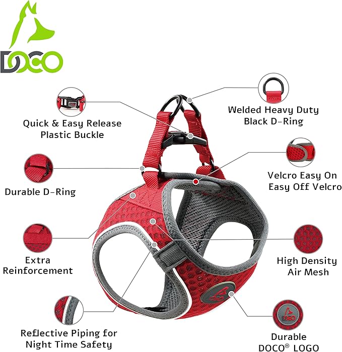 DOCO Dog Harness (Chest 13.5"-14", Weight 4–6 lbs) Athletica Adjustable Heavy Duty No Choke Puppy Vest for Small Dogs Lightweight Air Mesh, Reflective, Puppy Essentials – Orange, X-Small