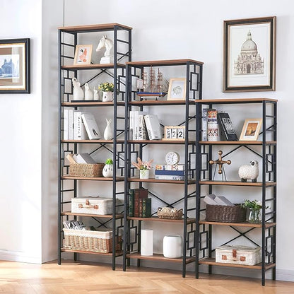 HOMISSUE Bookcase,6-Tier Tall Bookshelf Metal Bookcase and Bookshelves, Free Standing Storage Modern Bookshelf for Home Office Living Room and Bedroom, Rustic Brown