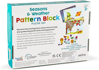 hand2mind Seasons and Weather Pattern Block Puzzle Set, Tangram Puzzle, Geometric Shapes for Kids, Pattern Blocks Cards, Pattern Play, Toddler Battern Blocks, Kindergarten Learning Activities
