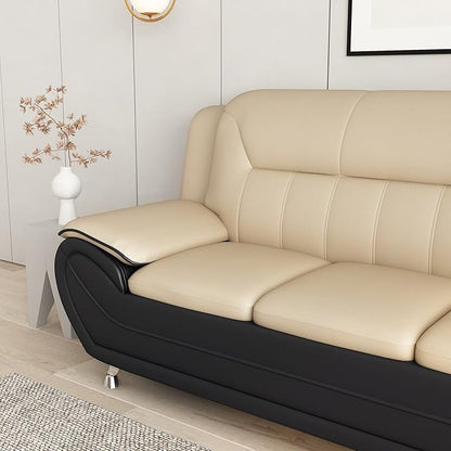 Container Furniture Direct Michael Modern Faux Leather Upholstered Stainless Steel Legs Living Room Sofa, Loveseat, Black Camel