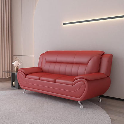 Container Furniture Direct Michael Modern Faux Leather Upholstered Stainless Steel Legs Living Room Sofa, Loveseat, Red