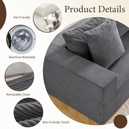 INGEROOM 108" Cloud Sectional Couch with L-Shape Chaise, Modular Sofa Memory Foam, Boneless Sofa with Movable Ottoman, Upholstered Couches for Living Room Bedroom, No Assembly Required, Dark Gray