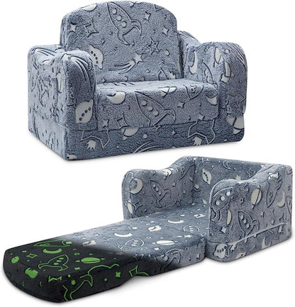 Thick Comfy Toddler Chair and Couch for Kids,2-in-1 Soft Plush Fold Out Sofa for Children,Convertible Couch to Lounger for Toddler