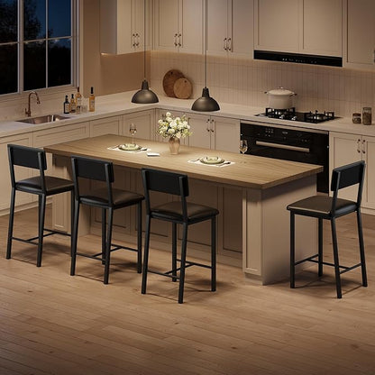 Garvee Bar Stools Set of 4, Kitchen Barstools with Thick Cushion, 25 Inch Counter Height Bar Stools with Backrest and Footrest, for Dining Room, Kitchen Island Counter Chairs, Retro Black