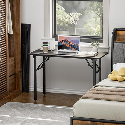 TEMI Small Computer Desk Folding Table - 43.3" Foldable Office Desk, No Assembly, Perfect for Small Spaces in Bedroom, or Apartment, Portable Mini Desk or Study Table Compact Design, Charcoal Wenge