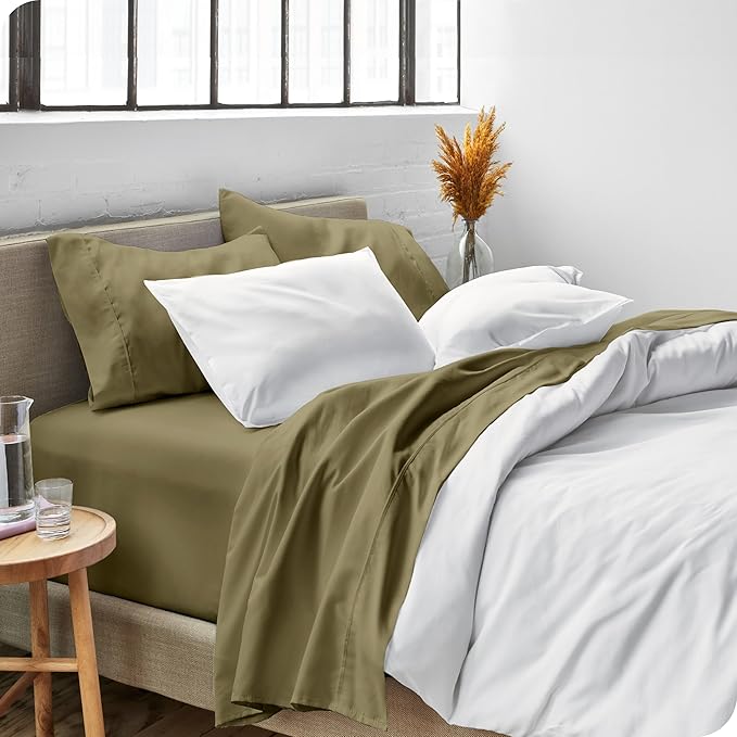 Bare Home Full XL Sheet Set - Luxury 1800 Ultra-Soft Microfiber Full Extra Long Bed Sheets - Double Brushed - Deep Pockets - Easy Fit - 4 Piece Set - Bedding Sheets & Pillowcases (Full XL, Olive)
