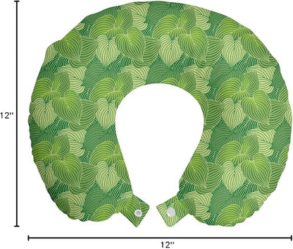 Ambesonne Green Travel Pillow Neck Rest, Abstract Hosta Plants Forest Growth Leaves Ecology Jungle Theme, Memory Foam Traveling Accessory for Airplane and Car, 12", Fern Lime and Pale Green