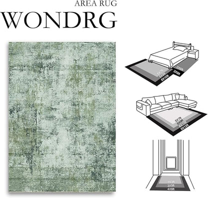 5x7 Washable Area Rug Dark Green Modern Neutral Abstract Living Room Bedroom Indoor Floor Carpet Low Pile Soft Non-Slip Lightweight Vacuumable Throw Rug for Kitchen Nursery Dining Room