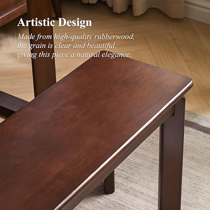 Dining Bench, Solid Wood Bench with Wide Seat, Mid Century Modern Bench, End of The Bed Bench, 47.2" L x 11" W x 16.5" H(Walnut)