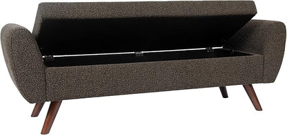 HomePop Modern Storage Bench with Wood Legs |Homepop Home Décor|Bench with Storage for Living Room & Bedroom - Dark Brown Boucle