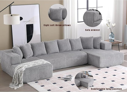 Free Combination Cloud Boneless Modular Sectional Sofa with Chaise Lounge,Modern Minimalist Upholstered Couches, Oversized U Shaped Lounge Sofa Couch w/ 8 Pillows