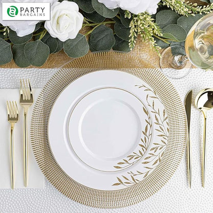 PARTY BARGAINS 13-Inch Charger Plates - 4 Pack, Clear Gold Textured Rim, Heavy-Duty Disposable Chargers for Elegant Dining - Ideal for Weddings and Formal Events
