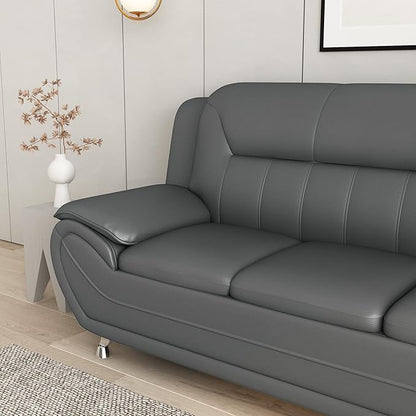 Container Furniture Direct Michael Modern Faux Leather Upholstered Stainless Steel Legs Living Room Sofa, Chair, Gray