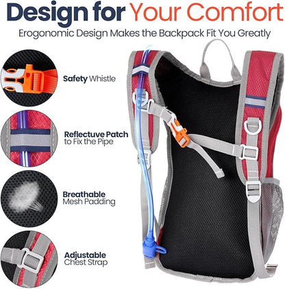 2 Pcs Kids Hydration Backpack with 1.5l Water Bladder Lightweight Kids Hiking Backpack Water Rucksack for Boys Girls Climbing Running