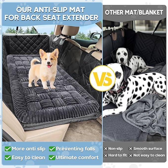 Dog Car Bed Mat, Non-Slip Backseat Extender Pet Blanket, Plaid Dog Bed for SUVs, Sedans & Trucks, Chew-Resistant Travel Pad for Dogs, Easy Clean & Scratch-Proof & Comfort (50"횞24.6") Gray