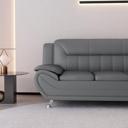 Container Furniture Direct Michael Modern Faux Leather Upholstered Stainless Steel Legs Living Room, Chair, Loveseat, Sofa, Red