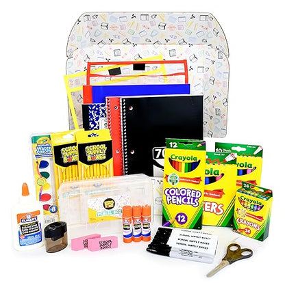 School Supply Boxes | Artistic Case (4 Boxes) | Back to School Essentials Kit for Students & Teachers | Includes Dry Erase Pocket Folders, Coloring Products, & Glue Products