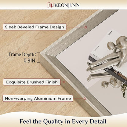 Keonjinn 36 x 36 Inch Brushed Nickel Bathroom Mirrors for Over Sink, Beveled Rectangle Framed Mirror for Wall, Farmhouse Bathroom Vanity Mirror, Square Corner, Tempered Glass