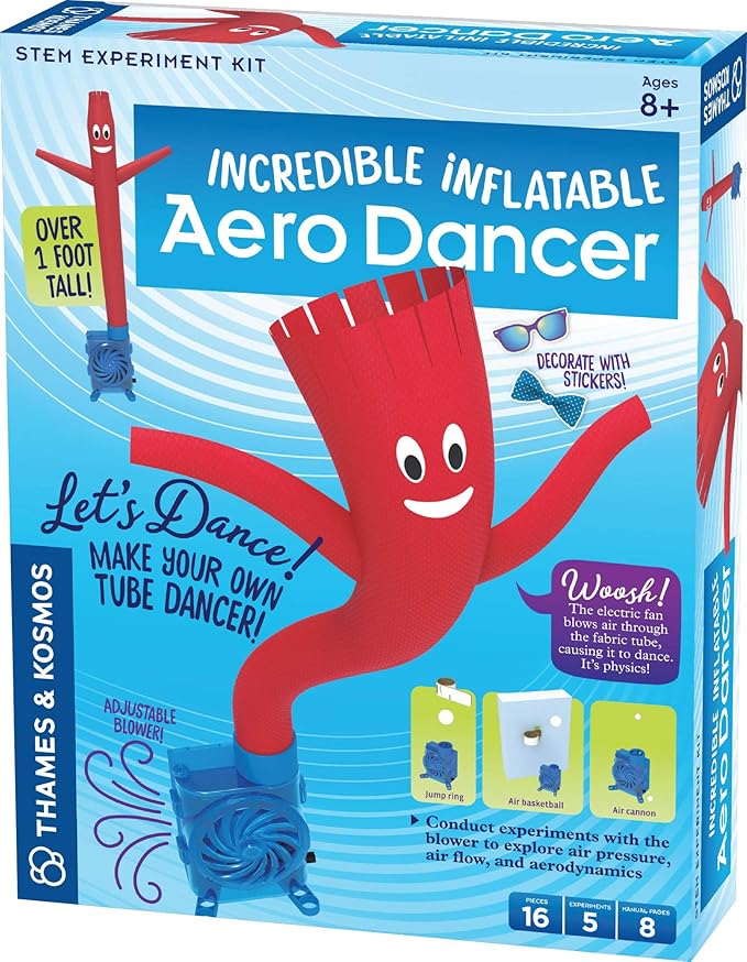 Thames & Kosmos Incredible Inflatable Aero Dancer STEM Experiment Kit | Make Your Own 1-Foot Tall Tube Dancer | Explore Air Pressure, Aerodynamics, Gears & Circuits | Hands-on Activities & Challenges