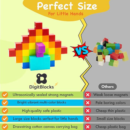 BrainSpark 48PCS Multi-Color DigitBlocks Magnetic Building Cubes STEM Montessori Magnet Blocks for Kids, Educational Building Block Construction Toy Set for Boys & Girls Ages 3-9