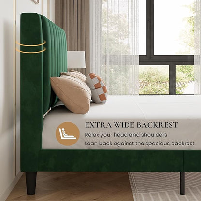 SHA CERLIN Twin Bed Frame/Velvet Upholstered Platform Bed Frame with Headboard/Strong Wood Slats Support/Mattress Foundation/No Box Spring Needed - Green
