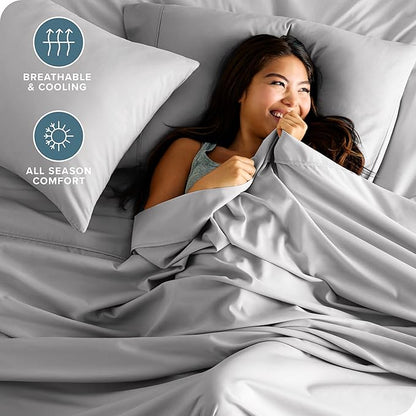 Bare Home Split King Sheet Set - 1800 Ultra-Soft Microfiber Bed Sheets - Double Brushed - Deep Pockets - Easy Fit - 5 Piece Set - Bed Sheets & Pillowcases (Split King, Light Grey)
