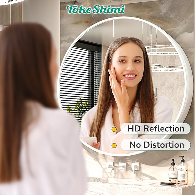 TokeShimi 26 Inch Round White Medicine Cabinet for Bathroom with Mirror Metal Framed Mirrored Bathroom Cabinet Surface Mount Only Removeable Shelves Modern Farmhouse Circle Vanity Mirror with Storage