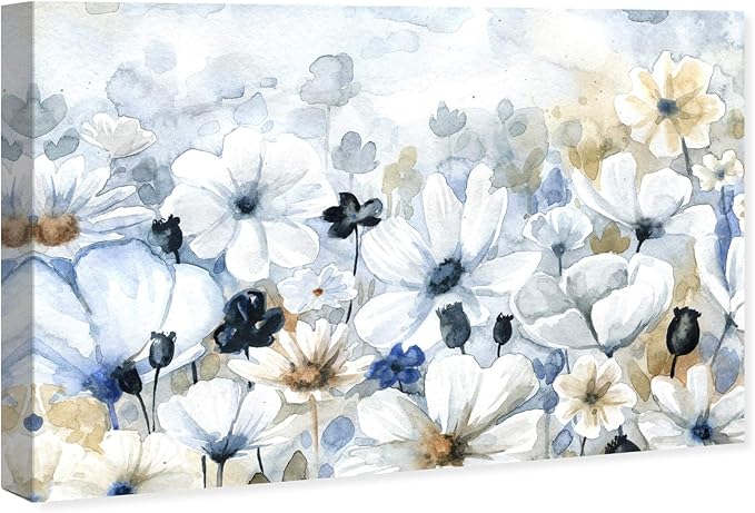 The Oliver Gal Artist Co. Floral and Botanical Wall Art Canvas Prints 'Fields Flowers Home Décor, 15 in x 10 in, Blue, White