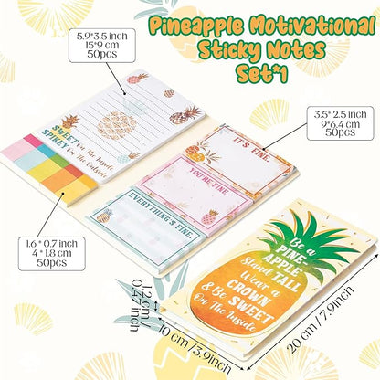 B1ykin Cute Sticky Note Set - Be A Pineapple Stand Tall Wear A Crown Be Sweet On The Inside Self-Stick Notes Pad, 550 Sheets Writing Memo Pages Sticky Notepad for Teacher Appreciation Gift (Pineapple)