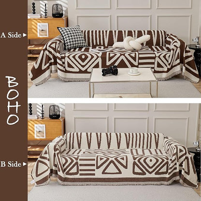 HANDONTIME Chocolate Boho Couch Cover Reversible Sofa Covers for 3 Cushion Couch Washable Couch Sofa Cover for Dogs Dark Couches Covers Chenille Couch Protector Couch Covers for Sofa, 59" X71"